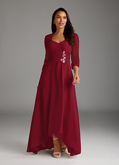 Azazie Devereaux Abiti per la Madre della Sposa Abito A-Line in Chiffon Pizzo Borgogna image1