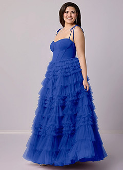 Barbie ♥ Azazie Abiti da Damigella Abito A-Line in Tulle Scollo a Cuore Blu Reale image10