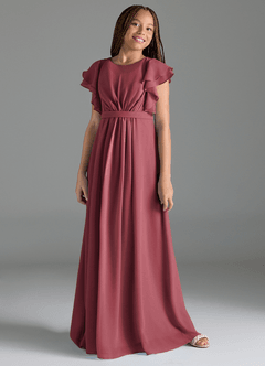 Azazie Daphne Junior Merlot A-Line Pleated Chiffon Dress image4