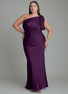 Azazie Yuanna Bridesmaid Dresses Grape Mermaid One Shoulder Stretch Satin Dress image8