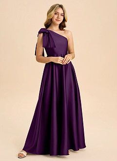 Azazie Penguin Junior Abito A-Line in Raso Elasticizzato Fiocco Uva image4