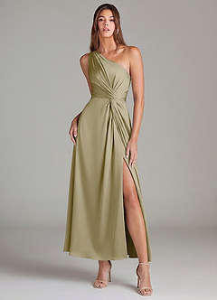 Azazie Brooke Suknie dla druhen Linia A Jedno ramię Satyna elastyczna Długość kostki Sukienka image1