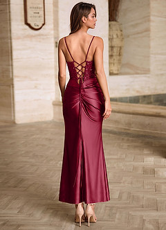 Viviannella Burgundy Sequin Embroidery Stretch Satin Wedding Guest image2
