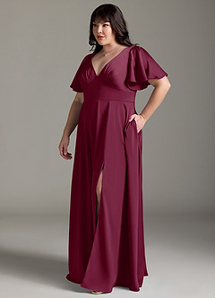 Azazie Kimber Bridesmaid Dresses Mulberry A-Line Ruched Stretch Satin Dress image10