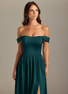 Azazie Calianna Bridesmaid Dresses Pine A-Line Off the Shoulder Stretch Satin Convertible Dress image4