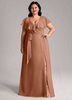Azazie Lainey Brautjungfernkleider A-Linie mit Taschen Chiffon Kleid Bronzer image1