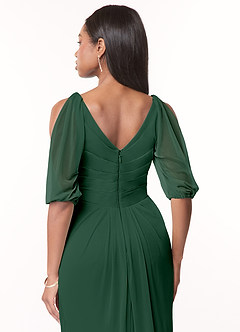 Azazie Noelia Final Sale Dark Green A-Line Pleated Mesh Dress image4