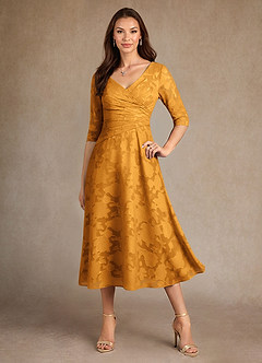 Azazie Durant Kleider für die Brautmutter A-Linie Plissee Blumen-Burnout Kleid Butterscotch image4