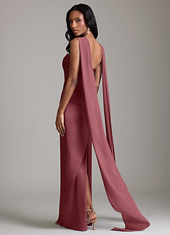 Azazie Sonora Vestidos de damas de honor Vestido de Rosa Del Desierto de Satén Elástico de Corte Recto con Sin tirantes image2