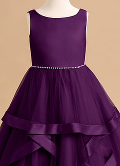 Azazie Posy Flower Girl Dresses Grape A-Line Beaded Tulle Dress image5