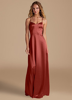 Azazie Mei Brautjungfernkleider A-Linie Metallischer Satin Kleid Terrakotta image3