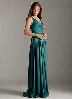 Azazie Keyla Brautjungfernkleider A-Linie Plissee Stretch-Satin Kleid Pfau image5