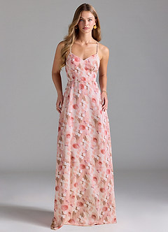 Azazie Mei Bridesmaid Dresses Demure Roses A-Line V-Neck Stretch Satin Dress image1