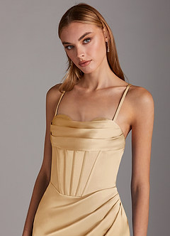 Azazie Brookelle Brautjungfernkleider Etui Herzchen Korsett Stretch-Satin Kleid Gold image7