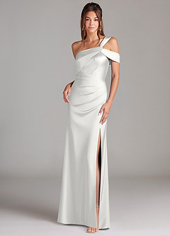 Azazie Wynter Bridesmaid Dresses White Sheath One Shoulder Stretch Satin Dress image1