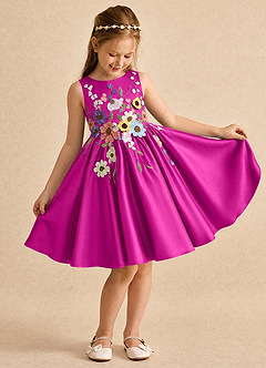 Azazie Prima Blumenmädchenkleider A-Linie Schleifen Matte Satin Kleid Fuchsia image3
