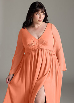 Azazie Teton Robes de demoiselle d'honneur de maternité Robe Trapèze Manche longue Longueur ras du sol Mousseline de soie image12