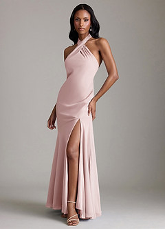 Azazie Lorena Vestidos de damas de honor Vestido de Rosa Rubor de Gasa de Corte Sirena con Plisado image4