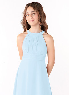 Azazie Linna Junior Vestido de Azul Cielo de Gasa de Corte En A con Plisado image4