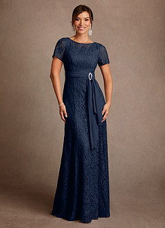 Azazie Sheffield Mother of the Bride Dresses Dark Navy A-Line Lace Chiffon Dress image1