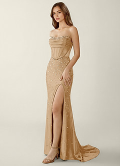 Esme Champagne Two-piece Corset Stretch Satin Mermaid Prom Dress image4