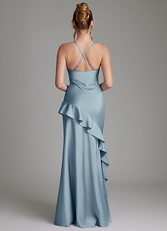 Azazie Jayda Bridesmaid Dresses Dusty Blue A-Line Ruched Stretch Satin Dress image2