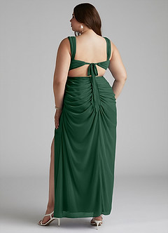 Azazie Jesaphine Bridesmaid Dresses Dark Green Sheath Ruched Mesh Dress image10