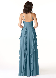 Azazie Peyton Brautjungfernkleider A-Linie Gestreift Chiffon Kleid Bermudablau image2