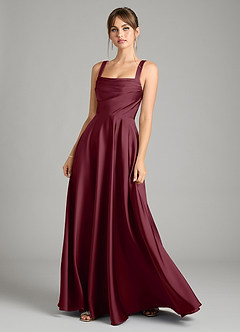 Azazie Shaude Bridesmaid Dresses Cabernet A-Line Pleated Stretch Satin Dress image1