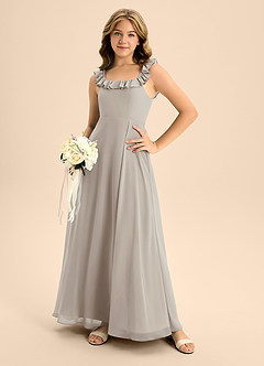 Azazie Callie Junior Abito A-Line in Chiffon Increspato Taupe image6
