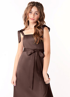 Azazie Barbara Junior Ganache A-Line Bow Stretch Satin Dress image5