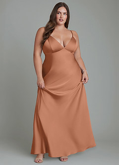 Azazie Stefania Robes de demoiselle d'honneur Robe Trapèze en Satin extensible Bronze image11