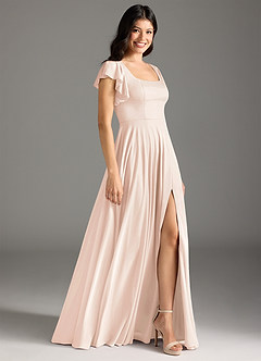 Azazie Bondi Bridesmaid Dresses Blushing Pink A-Line Ruched Mesh Dress image6