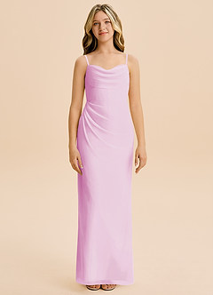 Azazie Mai Junior Vestido de Rosa Caramelo de Gasa de Corte Recto con Plisado image3