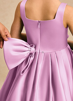 Azazie Lillian vestidos de niña de las flores Vestido Rosa Caramelo de Satin Mate de Vestido de princesa con Plisado image5