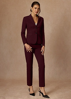 front Whitney Cabernet Structured Stretch Full Length Pants Suit