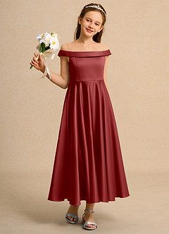 Azazie Teeny Girls Formal Sukienki dla dziewczynek sypiących kwiaty Linia A Pofałdowany Matowy satynowy Długość kostki Sukienka image5