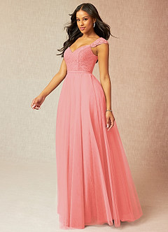 Azazie Luxi Bridesmaid Dresses Coral A-Line Pleated Tulle Dress image3