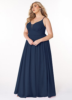 Azazie Rayna Brautjungfernkleider A-Linie V-Hals Gefaltet Chiffon Kleid Dunkelmarine image9