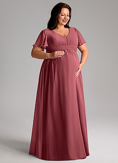 Azazie Verna Brautjungfernkleider für Schwangere A-Linie V-Hals Gerüscht Chiffon Bodenlänge Kleid image10