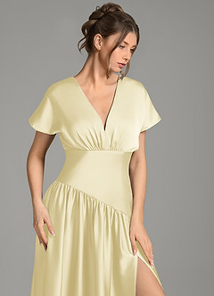 Azazie Alysse Robes à essayer chez vous Robe Trapèze en Satin extensible Sorbet Citron image6