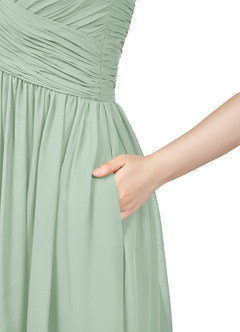 Azazie Angie Bridesmaid Dresses Agave A-Line Corset Chiffon Dress image10
