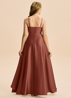 Azazie Eirlys Junior A-Linie Plissee Stretch-Satin Kleid Rotbraun image2