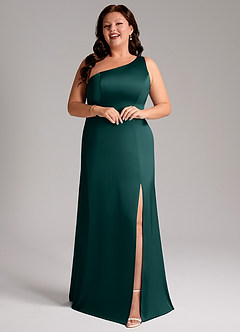 Azazie Phaedra Robes de demoiselle d'honneur Robe Trapèze en Satin extensible Une épaule Vert Pin image6