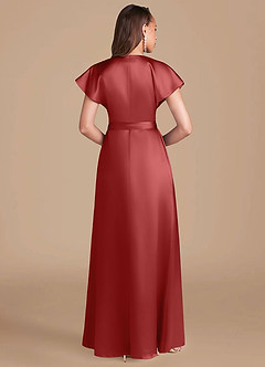 Azazie Nico Bridesmaid Dresses Rust A-Line Pleated Metallic Satin Dress image4