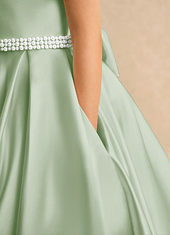 Azazie Gabriella Flower Girl Dresses Dusty Sage Ball-Gown with Sleeves Matte Satin Dress image6