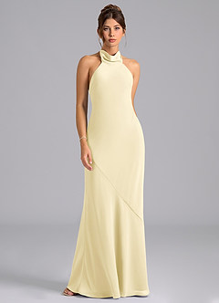Azazie Velli Bridesmaid Dresses Lemon Sorbet Mermaid High Neck Chiffon Dress image6