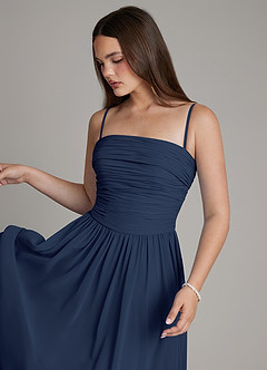 Azazie Andreina Bridesmaid Dresses Dark Navy A-Line Pleated Chiffon Dress image2