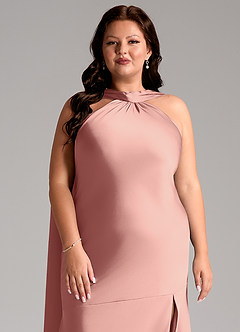 Azazie Kinsley Brautjungfernkleider Meerjungfrau-Linie Seitliche Cut-Outs Stretch-Satin Kleid Rosettenrosa image13
