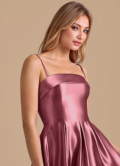 Azazie Lucienne Bridesmaid Dresses Desert Rose A-Line Pleated Metallic Satin Dress image7